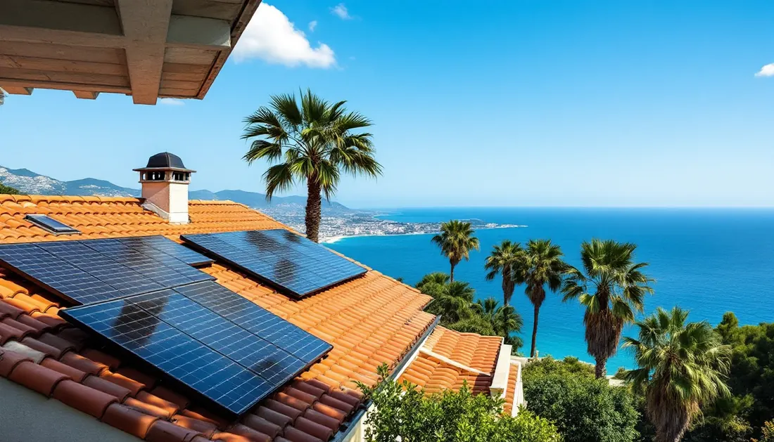Panneaux solaires sur une villa à Nice